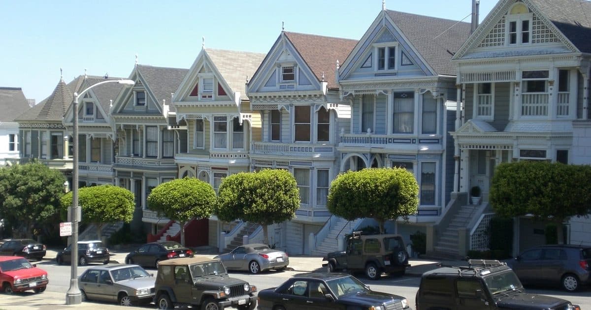 A row of Victorian houses in California